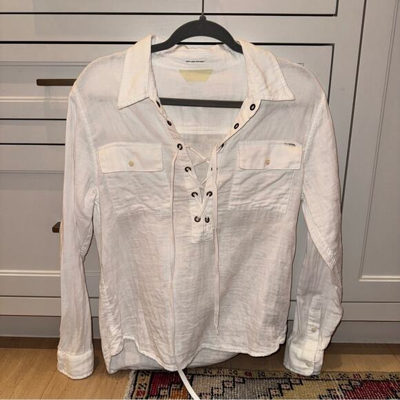 MOTHER  Lace Up Frenchie Frenchie Top Small White - Picture 6 of 10